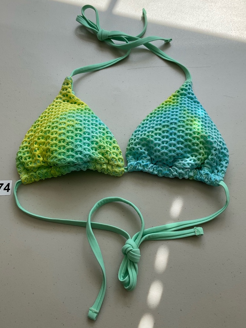 Berlook Green Yellow Blue Crochet Halter Triangle Bikini Top Size S